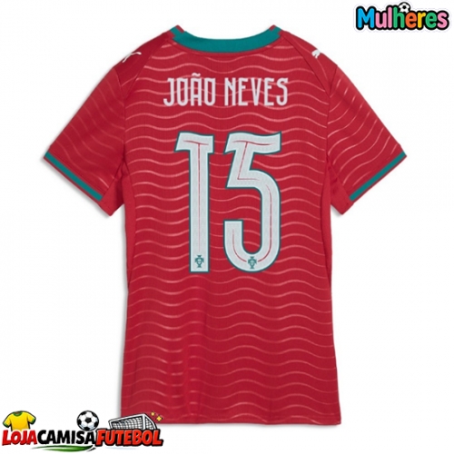 Camisa de Futebol Portugal Joao Neves #15 Equipamento Principal Mulheres Mundo 2026 Manga Curta